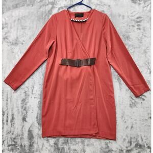 Minimarket Dress Womens 38/M Orange Long Sleeve Belted Wrap Trench Swedish